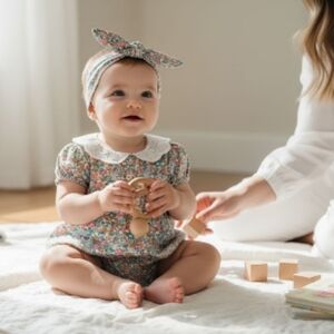 Floral Baby Bubble with Headband Sz 12-18M